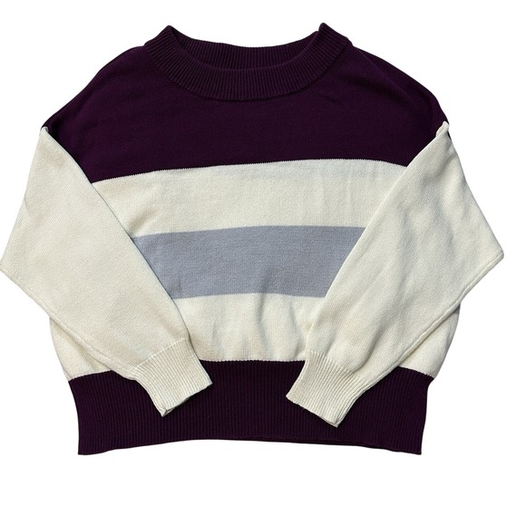 Lucky Brand Sweaters - Lucky Brand Womens Sweater XXL Purple Beige Striped Crew Neck Knit